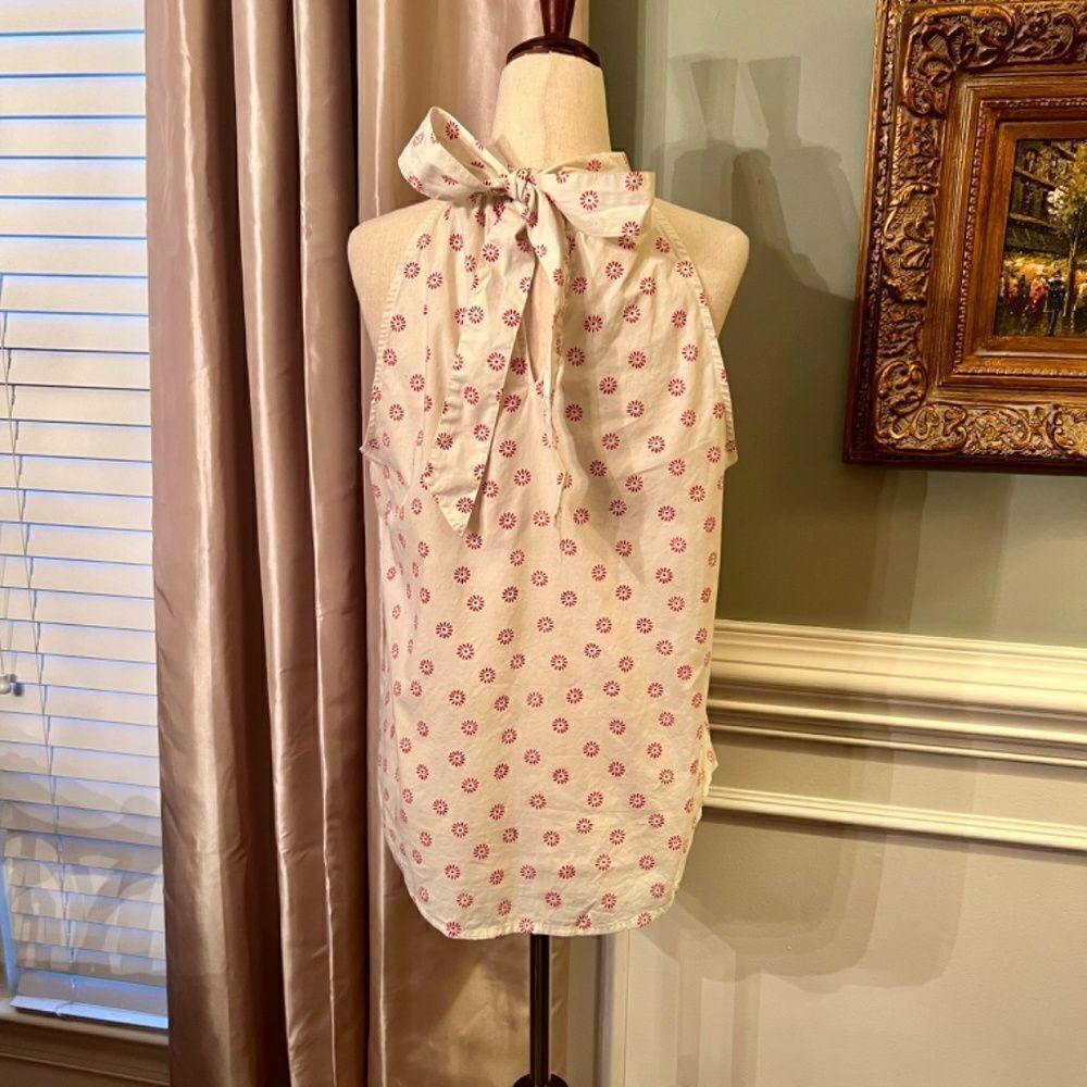 NWOT J. by J.Crew Tie Neck Halter Style Flower Print Top Blouse Shirt Size 4 - Picture 3 of 5